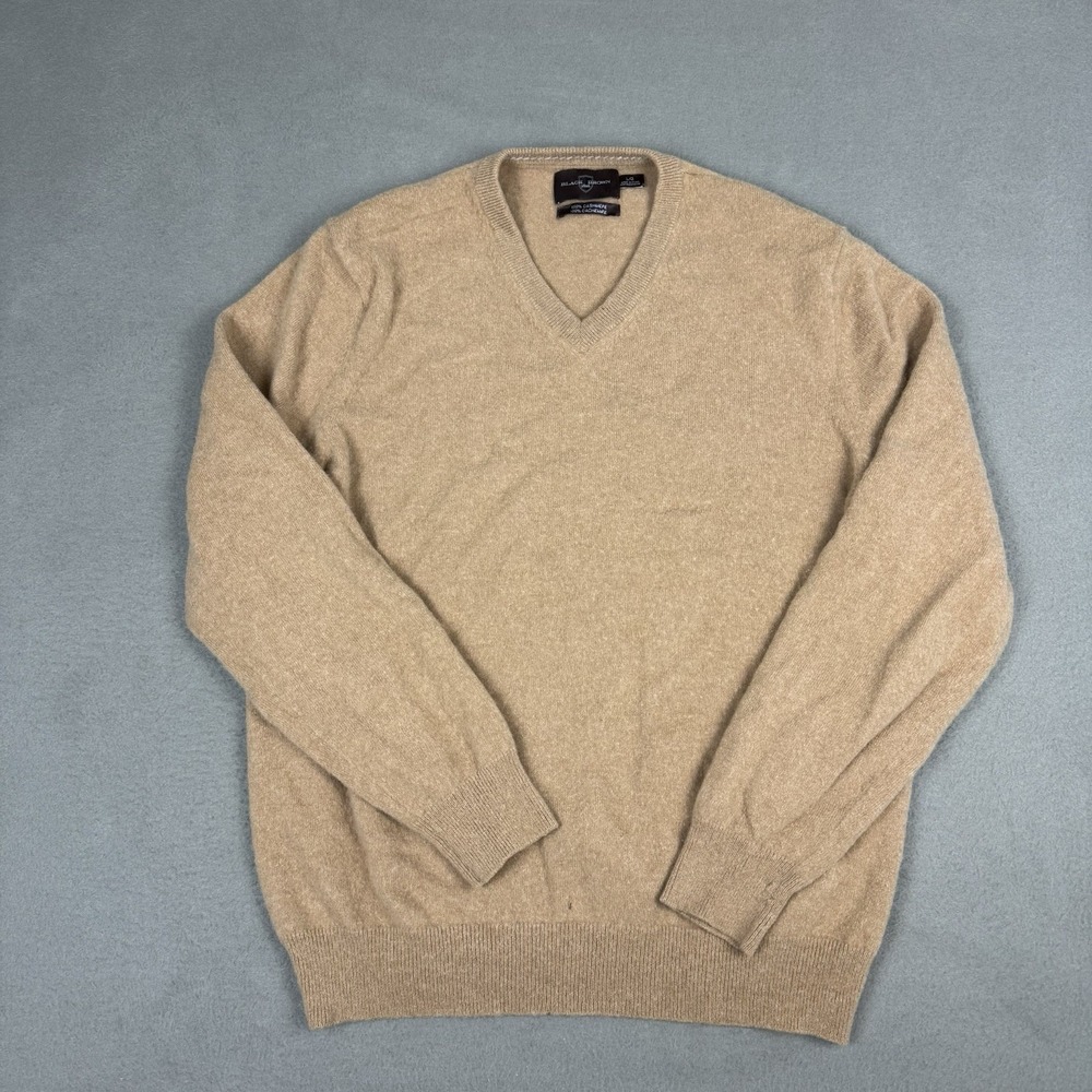 Black Brown 1826 100% Cashmere Sweater Men L Brown Knit V Neck Long Sleeve HOLE